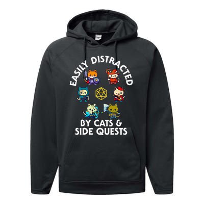 Rpg Gamer Cats Side Quests D20 Dice Nerdy Cat Performance Fleece Hoodie