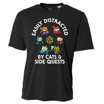 Rpg Gamer Cats Side Quests D20 Dice Nerdy Cat Cooling Performance Crew T-Shirt