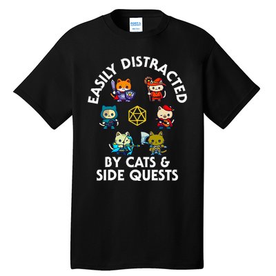 Rpg Gamer Cats Side Quests D20 Dice Nerdy Cat Tall T-Shirt