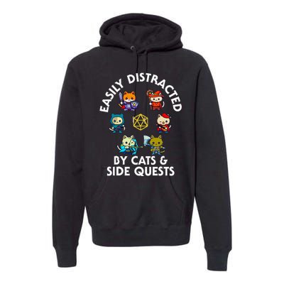 Rpg Gamer Cats Side Quests D20 Dice Nerdy Cat Premium Hoodie