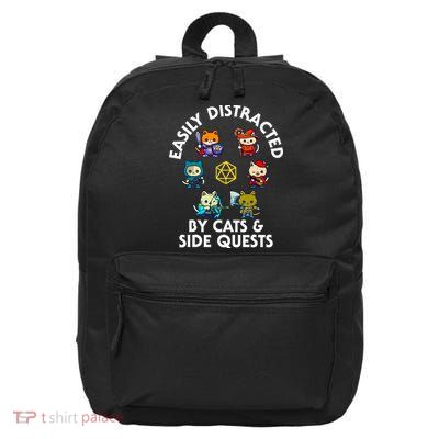 Rpg Gamer Cats Side Quests D20 Dice Nerdy Cat 16 in Basic Backpack