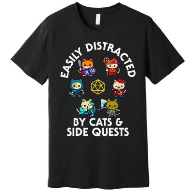 Rpg Gamer Cats Side Quests D20 Dice Nerdy Cat Premium T-Shirt