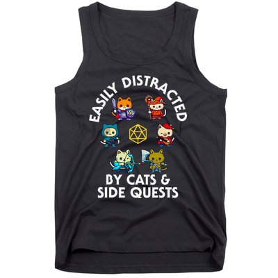 Rpg Gamer Cats Side Quests D20 Dice Nerdy Cat Tank Top