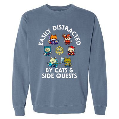 Rpg Gamer Cats Side Quests D20 Dice Nerdy Cat Garment-Dyed Sweatshirt