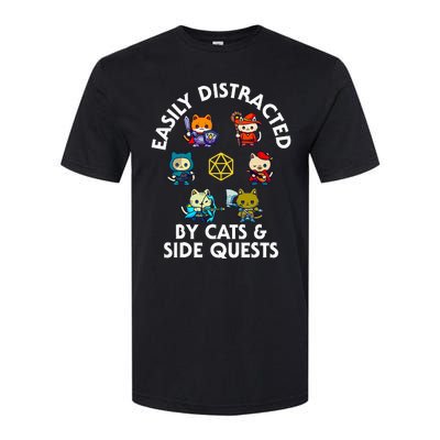 Rpg Gamer Cats Side Quests D20 Dice Nerdy Cat Softstyle CVC T-Shirt