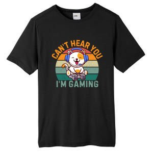 Retro Gamer CanT Hear You IM Gaming Funny Cat Headset Meaningful Gift Tall Fusion ChromaSoft Performance T-Shirt