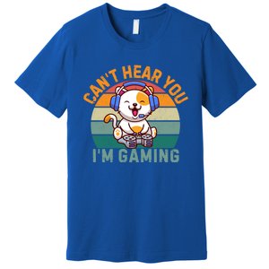 Retro Gamer CanT Hear You IM Gaming Funny Cat Headset Meaningful Gift Premium T-Shirt