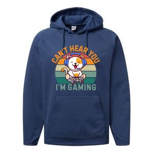 Retro Gamer CanT Hear You IM Gaming Funny Cat Headset Meaningful Gift Performance Fleece Hoodie