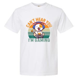 Retro Gamer CanT Hear You IM Gaming Funny Cat Headset Meaningful Gift Garment-Dyed Heavyweight T-Shirt