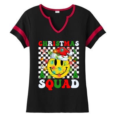 Retro Groovy Christmas Squad Santa Claus Smile Face Xmas Pjs Gift Ladies Halftime Notch Neck Tee