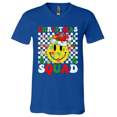 Retro Groovy Christmas Squad Santa Claus Smile Face Xmas Pjs Gift V-Neck T-Shirt