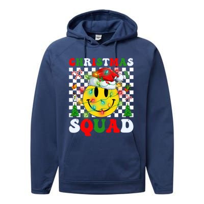 Retro Groovy Christmas Squad Santa Claus Smile Face Xmas Pjs Gift Performance Fleece Hoodie