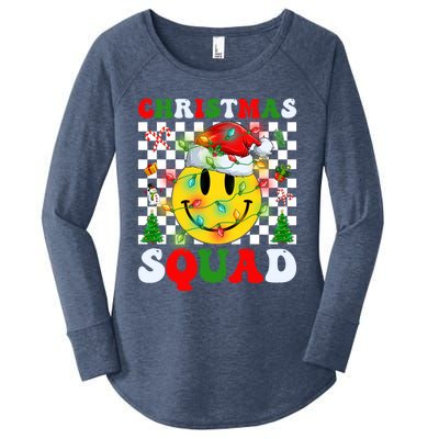 Retro Groovy Christmas Squad Santa Claus Smile Face Xmas Pjs Gift Women's Perfect Tri Tunic Long Sleeve Shirt