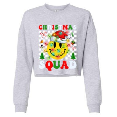 Retro Groovy Christmas Squad Santa Claus Smile Face Xmas Pjs Gift Cropped Pullover Crew