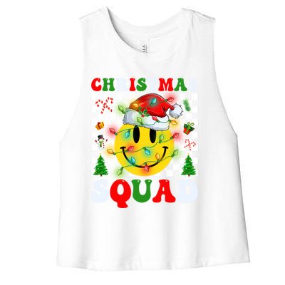 Retro Groovy Christmas Squad Santa Claus Smile Face Xmas Pjs Gift Women's Racerback Cropped Tank