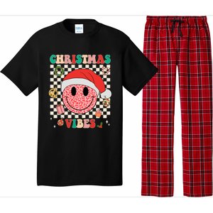 Retro Groovy Christmas Vibes Funny Smile Face SantaS Hat Gift Pajama Set