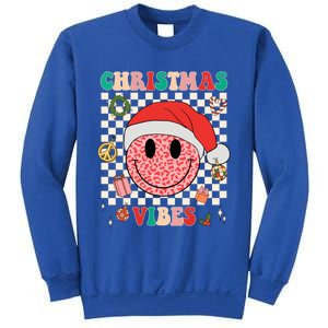 Retro Groovy Christmas Vibes Funny Smile Face SantaS Hat Gift Sweatshirt