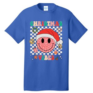 Retro Groovy Christmas Vibes Funny Smile Face SantaS Hat Gift Tall T-Shirt