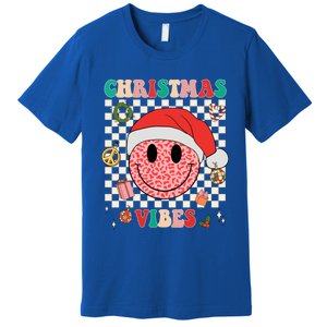 Retro Groovy Christmas Vibes Funny Smile Face SantaS Hat Gift Premium T-Shirt