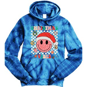 Retro Groovy Christmas Vibes Funny Smile Face SantaS Hat Gift Tie Dye Hoodie