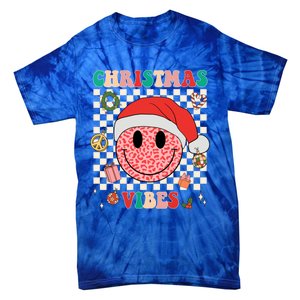 Retro Groovy Christmas Vibes Funny Smile Face SantaS Hat Gift Tie-Dye T-Shirt