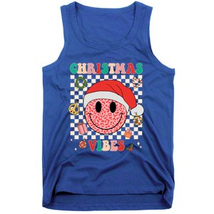 Retro Groovy Christmas Vibes Funny Smile Face SantaS Hat Gift Tank Top