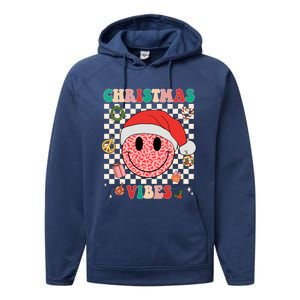 Retro Groovy Christmas Vibes Funny Smile Face SantaS Hat Gift Performance Fleece Hoodie