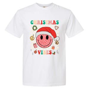 Retro Groovy Christmas Vibes Funny Smile Face SantaS Hat Gift Garment-Dyed Heavyweight T-Shirt