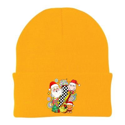 Retro Groovy Christmas Vibes Trendy Smile Face Santa Claus Gift Knit Cap Winter Beanie