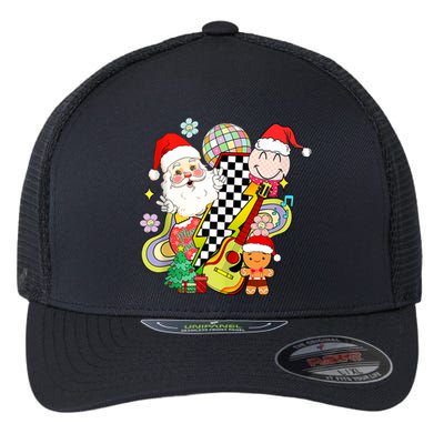 Retro Groovy Christmas Vibes Trendy Smile Face Santa Claus Gift Flexfit Unipanel Trucker Cap