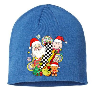 Retro Groovy Christmas Vibes Trendy Smile Face Santa Claus Gift Sustainable Beanie