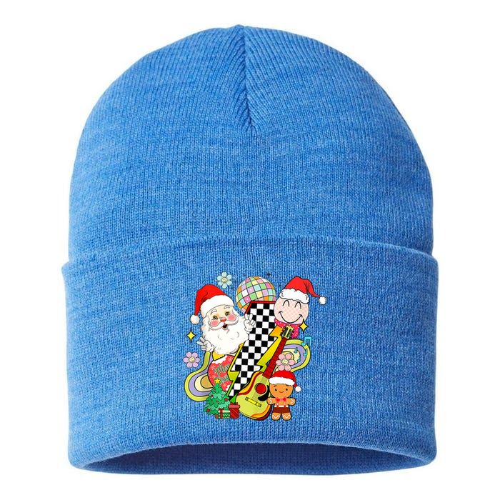 Retro Groovy Christmas Vibes Trendy Smile Face Santa Claus Gift Sustainable Knit Beanie