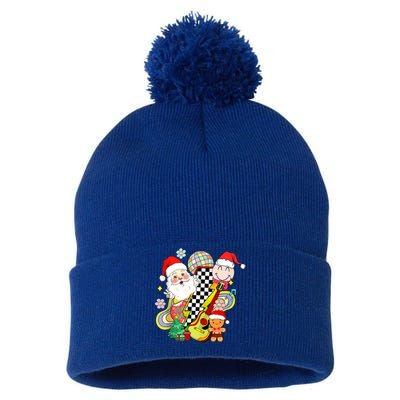 Retro Groovy Christmas Vibes Trendy Smile Face Santa Claus Gift Pom Pom 12in Knit Beanie