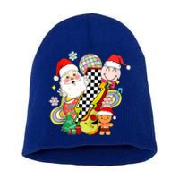 Retro Groovy Christmas Vibes Trendy Smile Face Santa Claus Gift Short Acrylic Beanie