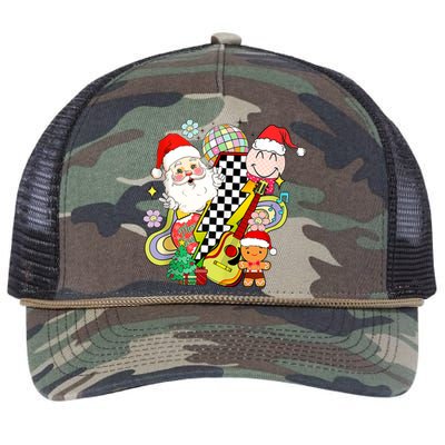 Retro Groovy Christmas Vibes Trendy Smile Face Santa Claus Gift Retro Rope Trucker Hat Cap