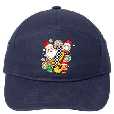 Retro Groovy Christmas Vibes Trendy Smile Face Santa Claus Gift 7-Panel Snapback Hat