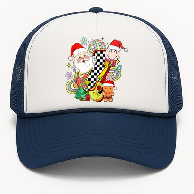 Retro Groovy Christmas Vibes Trendy Smile Face Santa Claus Gift Trucker Hat