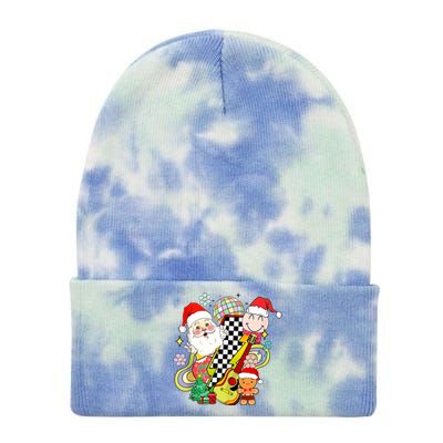 Retro Groovy Christmas Vibes Trendy Smile Face Santa Claus Gift Tie Dye 12in Knit Beanie