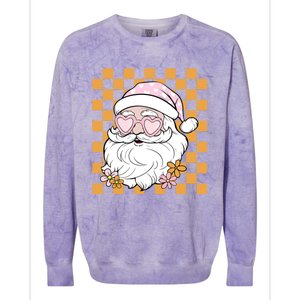 Retro Groovy Christmas Vibes Trendy Smile Face Santa Claus Gift Colorblast Crewneck Sweatshirt