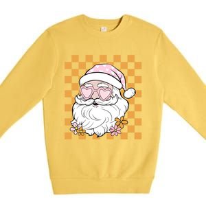 Retro Groovy Christmas Vibes Trendy Smile Face Santa Claus Gift Premium Crewneck Sweatshirt