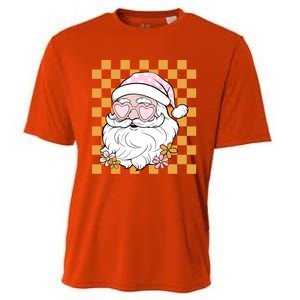 Retro Groovy Christmas Vibes Trendy Smile Face Santa Claus Gift Cooling Performance Crew T-Shirt