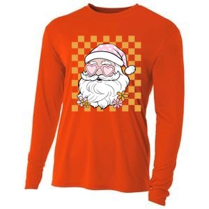 Retro Groovy Christmas Vibes Trendy Smile Face Santa Claus Gift Cooling Performance Long Sleeve Crew