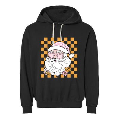 Retro Groovy Christmas Vibes Trendy Smile Face Santa Claus Gift Garment-Dyed Fleece Hoodie