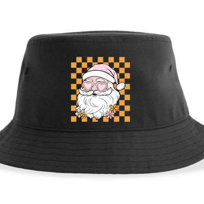 Retro Groovy Christmas Vibes Trendy Smile Face Santa Claus Gift Sustainable Bucket Hat