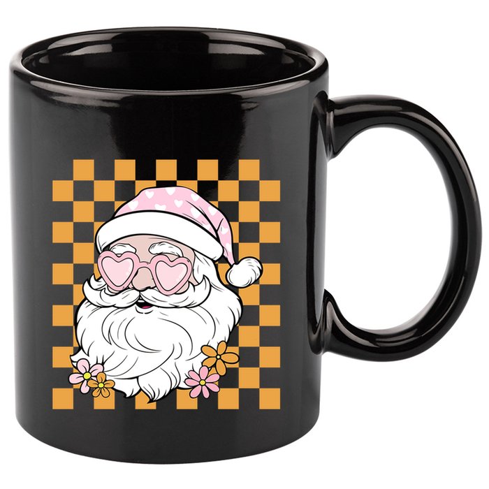 Retro Groovy Christmas Vibes Trendy Smile Face Santa Claus Gift 11oz C Handle Ceramic Mug