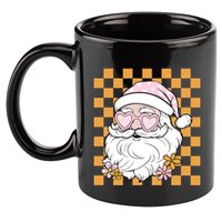 Retro Groovy Christmas Vibes Trendy Smile Face Santa Claus Gift 11oz C Handle Ceramic Mug
