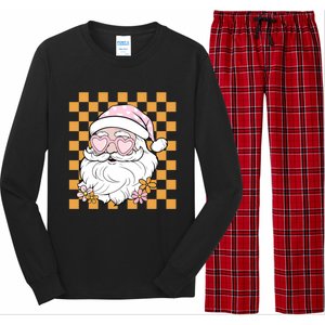 Retro Groovy Christmas Vibes Trendy Smile Face Santa Claus Gift Long Sleeve Pajama Set