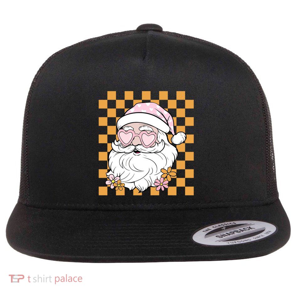 Retro Groovy Christmas Vibes Trendy Smile Face Santa Claus Gift Flatbill Hat