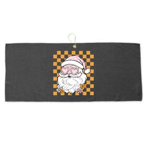 Retro Groovy Christmas Vibes Trendy Smile Face Santa Claus Gift Large Microfiber Waffle Golf Towel