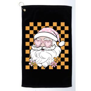 Retro Groovy Christmas Vibes Trendy Smile Face Santa Claus Gift Platinum Collection Golf Towel